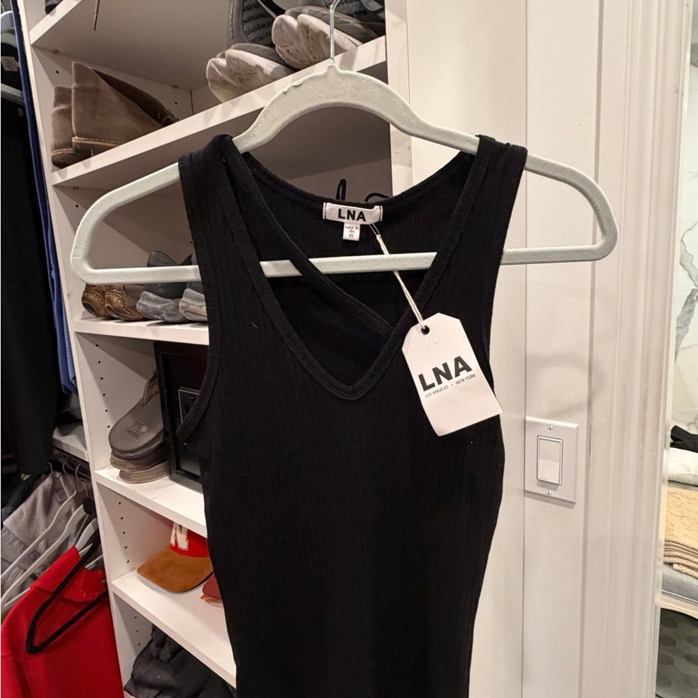 LNA Black Ribbed V-Neck Tank Top